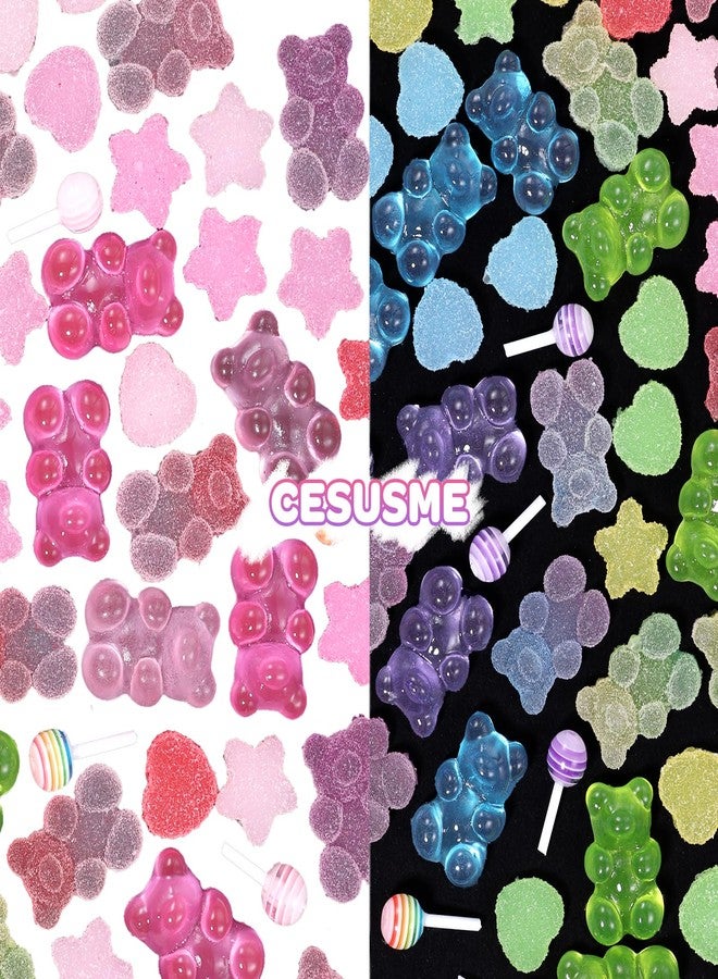 CESUSME 100 Pcs Candy Bear Nail Charms for Nail Design, 3D Mixed Color Cartoon Gummy Bear Lollipop Star Heart Acrylic Nail Art Decoration Charms for Cute Manicure DIY Crafts Accessories - Image 4